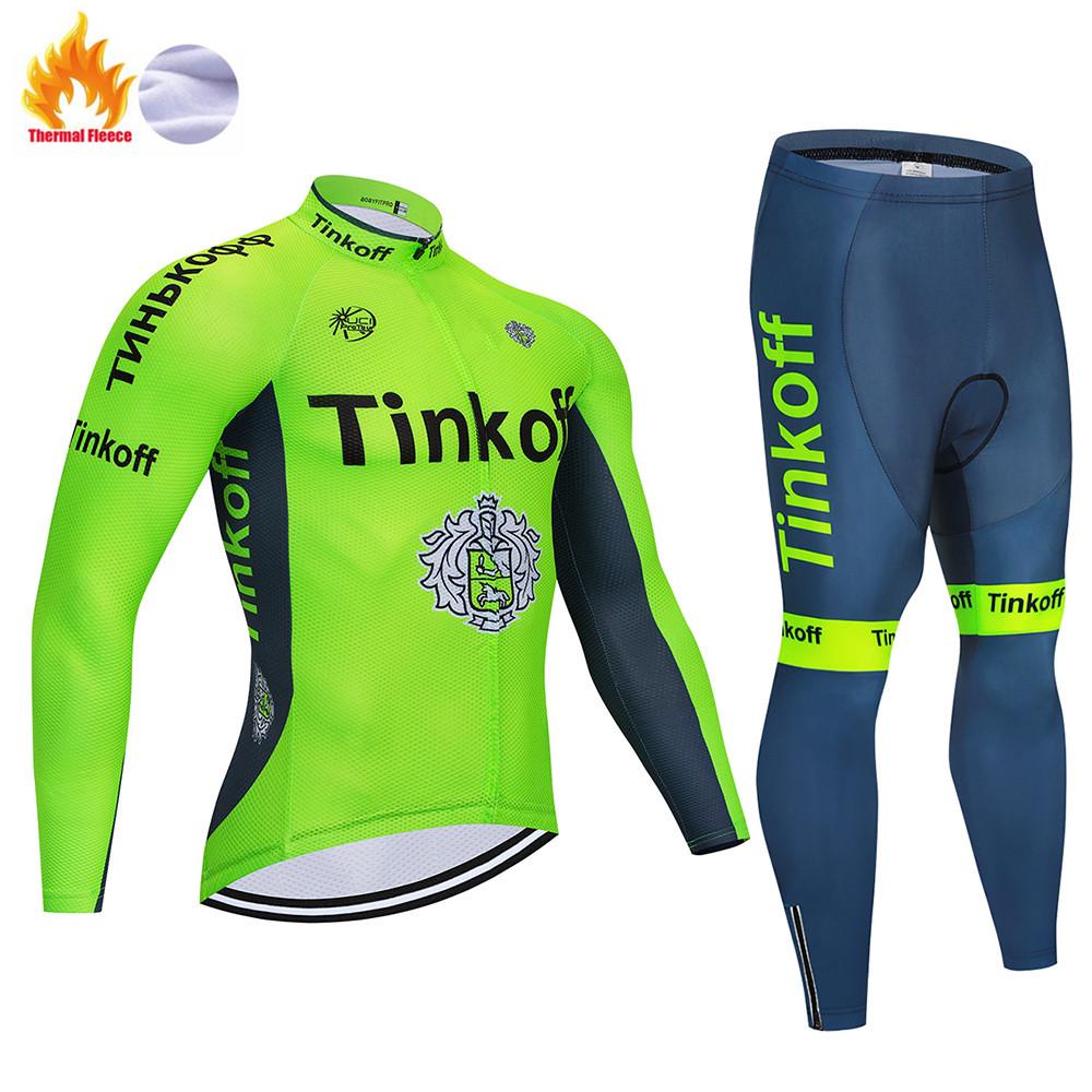 Thermal Fleece Cycling Jersey Set Men Tinkoff Mountian Bicycle Clothes Wear Ropa Ciclismo Racing Team Bike Cycling Clothing