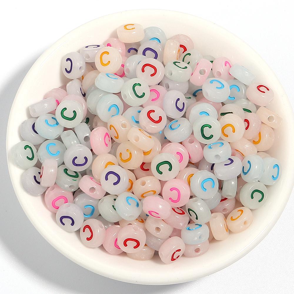 100Pcs/Lot 7mm Acrylic Luminous Beads Translucent Colorful Letter A-Z Flat Round Beads Diy Fashion Bracelet Necklace Jewelry