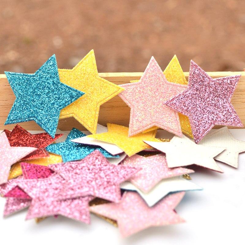60Pcs Mixed Glitter Leather Patches Star Shape Applique for Craft/Clothes/Hairpin DIY Scrapbooking Accessories