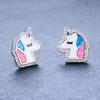 Cartoon Cute Style Colorful Unicorn Edge White Diamond Earrings Sweet Girl Heart Earrings