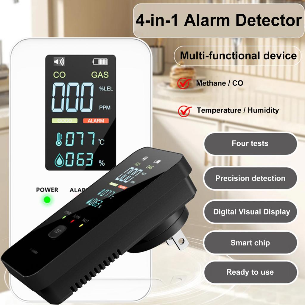 4-in-1 Portable Carbon Monoxide Alarm with Digital Display Plug-in Air Quality Monitor Real-Time CO Monitor for Home Kitchen RV