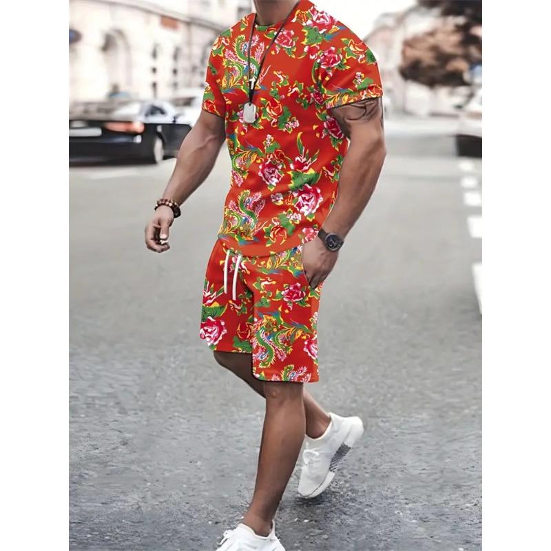 2025 New Fashion Texture 3D Printed Suit Men's Oversized Clothing Short Sleeve Shorts Men's Sportswear Summer Men's Casual Suit