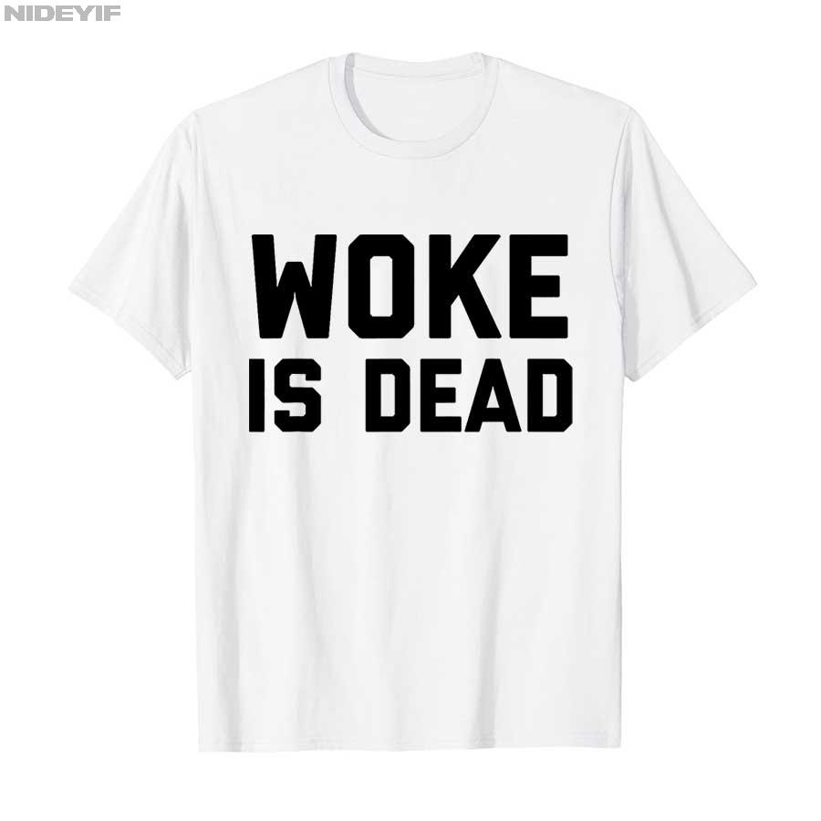Футболка с мемом "Woke is Dead" для мужчин и женщин, 100% хлопок, с коротким рукавом, P369