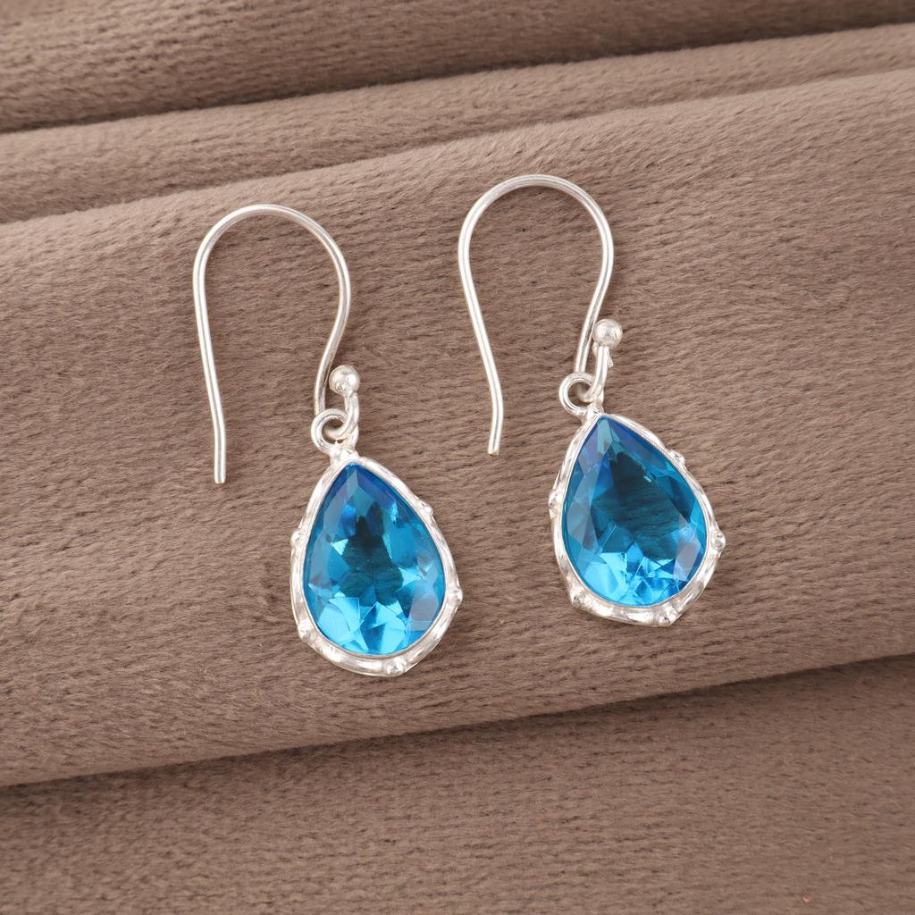 Swiss Blue Topaz Earrings Gemstone, 925 Solid Sterling Silver Earrings Jewelry, Handmade Earrings , Silver Jewelry For Gift