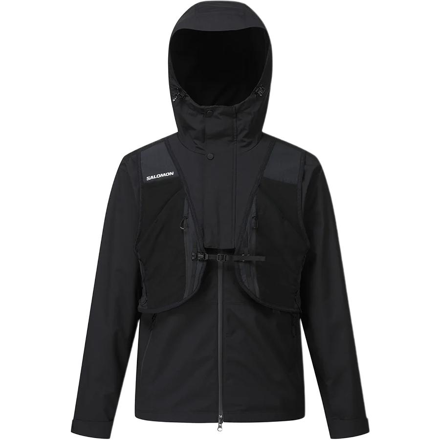 SALOMON Korea Line Spliced Zipper Hooded Faux Two-Piece Long Sleeve Jacket Unisex Jackets Black LC2573900