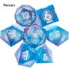 7 Pcs Blue Flowing Sand White Number Sharp Edge Resin Dice Polyhedral Dice Suitable for Role-Playing RPG Board Game