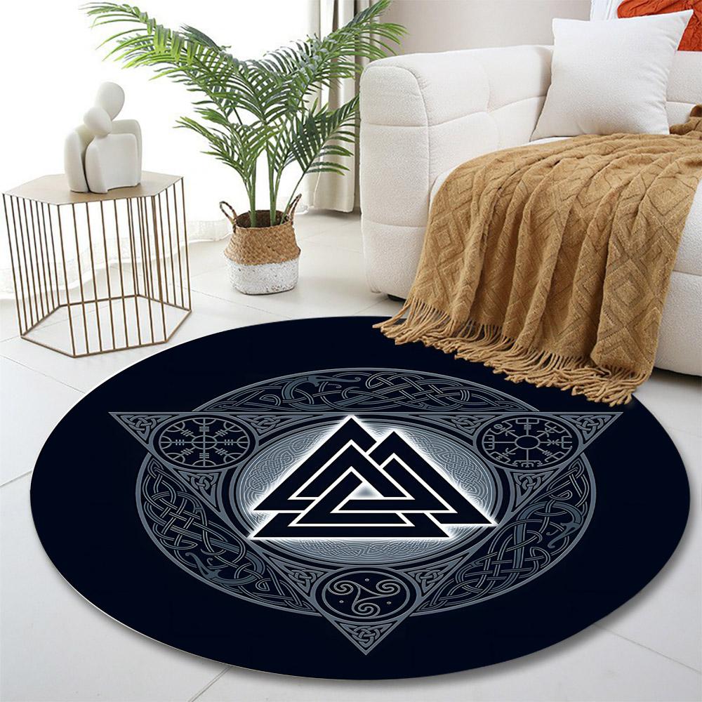 Nordic Viking Symbolic Carpet Design Print round rug, living room, bedroom, playroom carpet, non slip floor mat, gift
