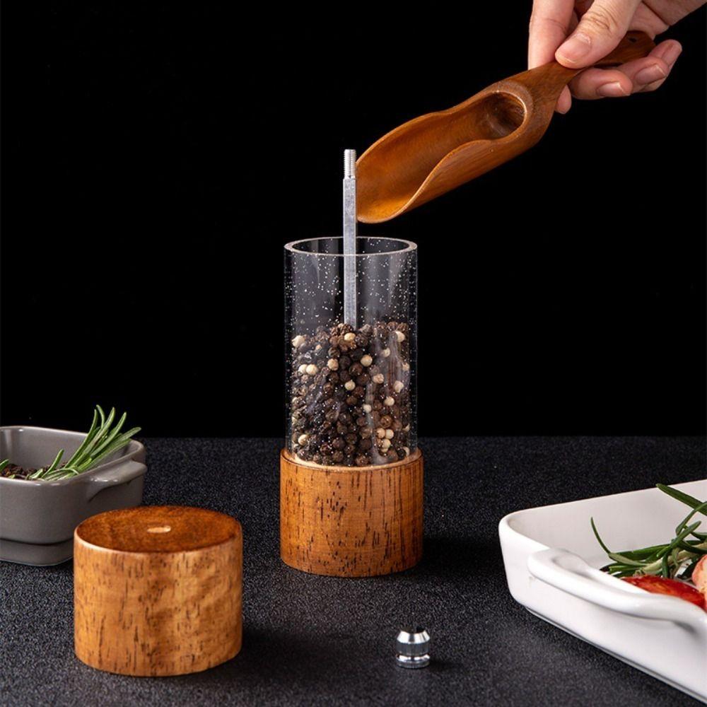 Adjustable Natural Wooden Acrylic Sea Salt Jar Salt and Pepper Mill Kitchen Tool Spice Grinder