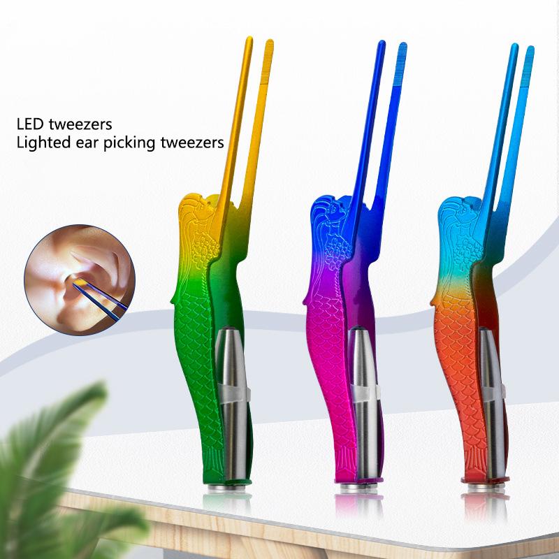 Пинцет для чистки детских ушей Мягкие щипцы для чистки ушей Светодиодная вспышка Кюретка для чистки ушной серы Инструменты для чистки ушей Удаляющая щипцы для собак