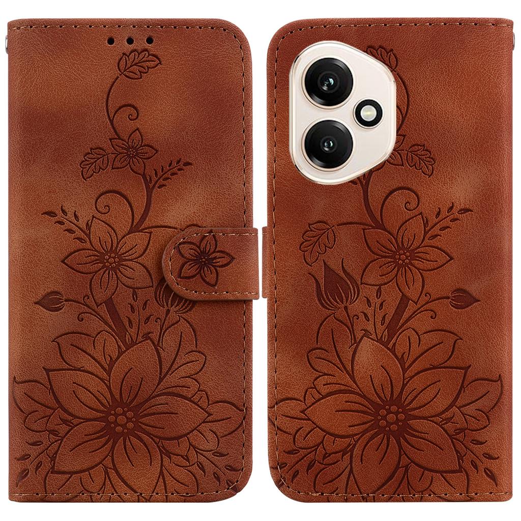 For Honor 400 5G (Global) Stand Case Lily Flower Imprint Leather Phone Cover with Wrist Strap
