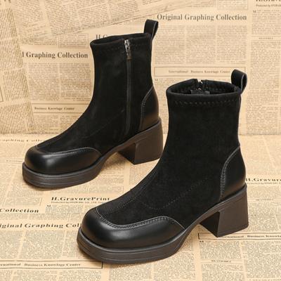 Женские ботильоны на высоком каблуке, модные туфли с квадратным носком, зимняя замшевая плюшевая теплая обувь, женская мода 2025 года, элегантные туфли-лодочки Botas Mujer