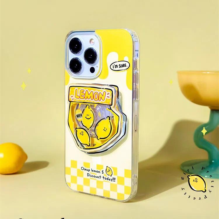Magnetic Stand Phone Case Compatible Compatible for iPhone15 14 13 12 11promax Xsmax Xr 7 8plus Yellow Lemon