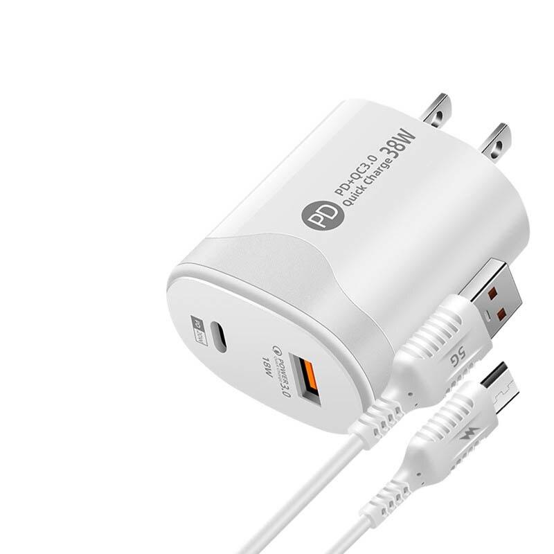 Tatal 38W Wall Charger Quick Charge PD20W Power3.0 Адаптер для быстрой зарядки с кабелем USB Type C для Xiaomi iPhone Samsung