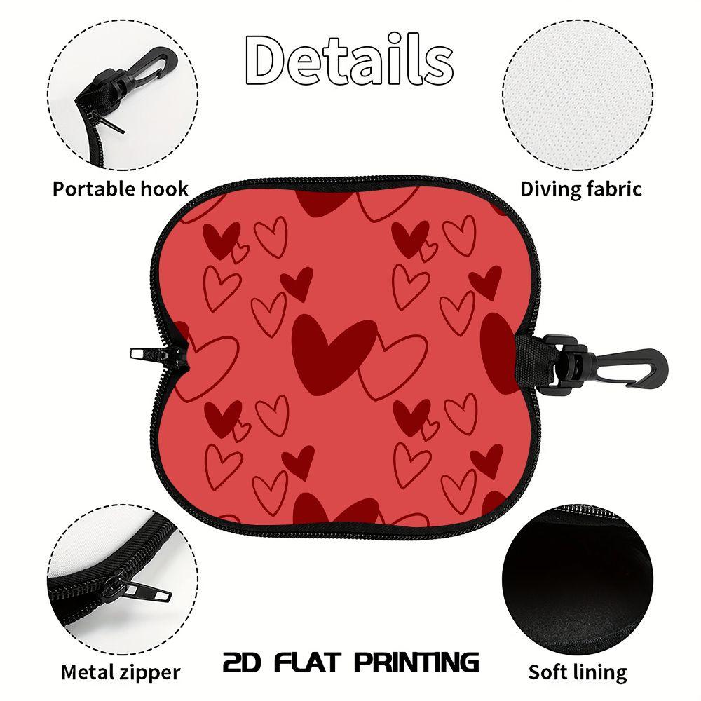 Red Love Heart Pattern Soft Eyeglasses Pouch,Portable Sunglasses Case,Anti Scratch Protective Bag for Eyewear Travel Accessories