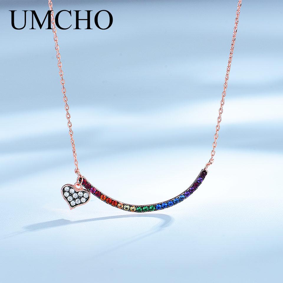 Umcho Красочное Радужное Сердце 925 Цепочка Ожерелье Подарочные Ювелирные Изделия