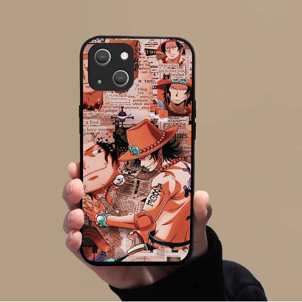 KK-38 One Piece Ace Soft Black Case for iPhone XR 14 15 11 12 13 6 7 8 X XS Pro Max Samsung S22 S23 S21 S24 FE Ultra S8 Plus