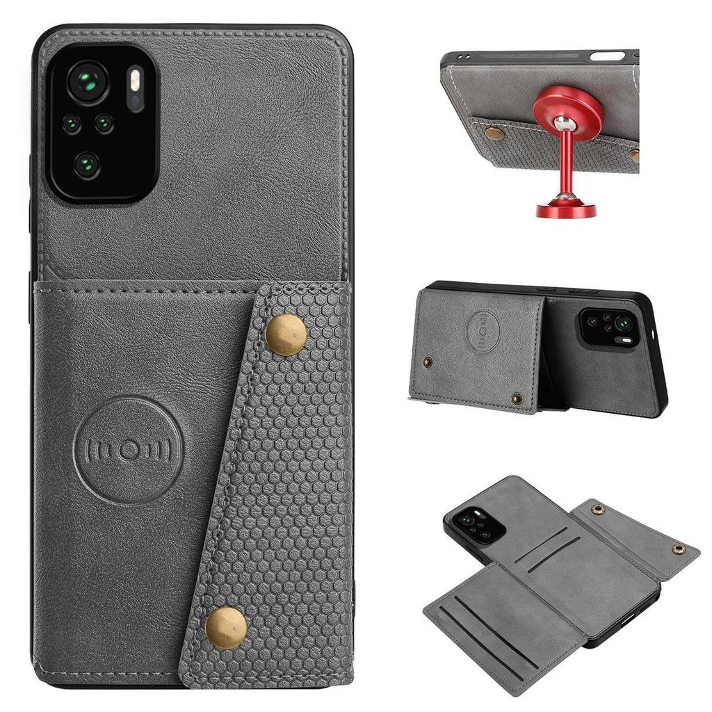 Кошелек-чехол из ПУ-кожи для Xiaomi Redmi Note 10S 4G, 10 4G, POCO M5s, с отделениями для карт, двойной металлической кнопкой, противоударный, полнотелый
