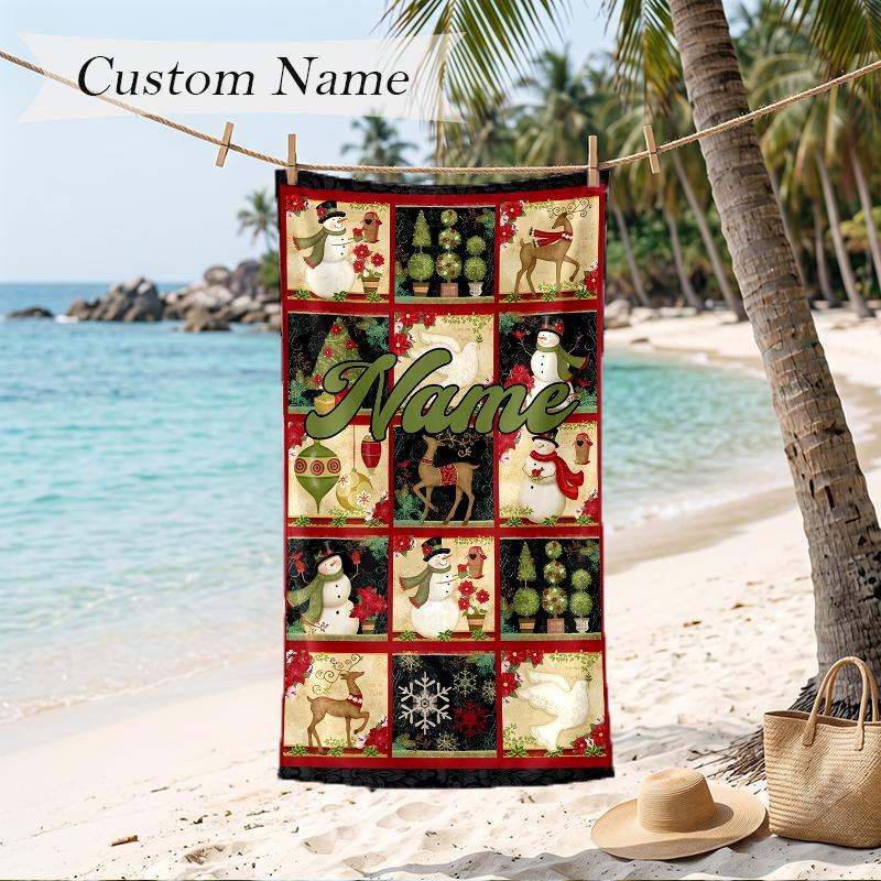 Christmas atmosphere Custom Name Printed Beach Towel Personalized Soft Towel For Swimming Beach Travel