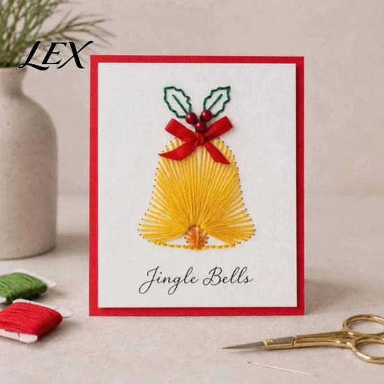 Family Holiday Activity Set Christmas Card DIY Kit, 6 Chrismas Cards, Stitch by Hand, Thread Greeting Cards for Adults Art Stitching Craft Handmade