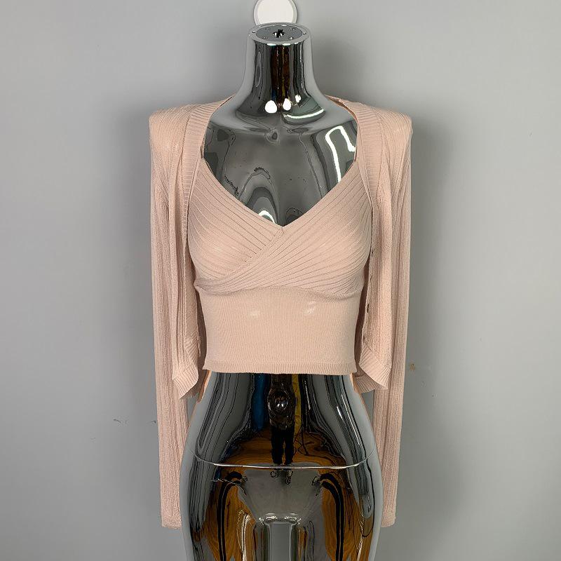 Корейский трикотажный комплект из камзола с V-образным вырезом и короткого кардигана в стиле Дондэмун для женщин