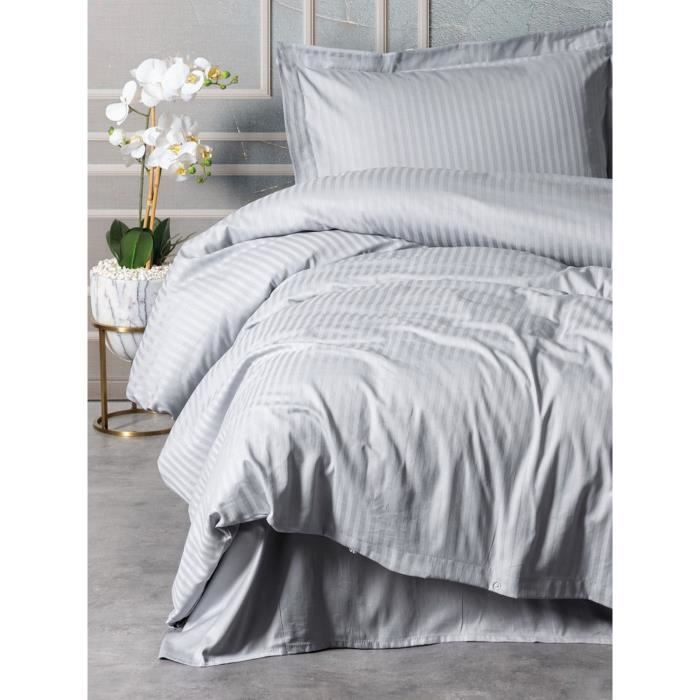 Parure de lit - 1 housse de couette 220 x 240 cm + 2 taies d'oreiller 60 x 60 cm - Satiné 100% coton - Gris