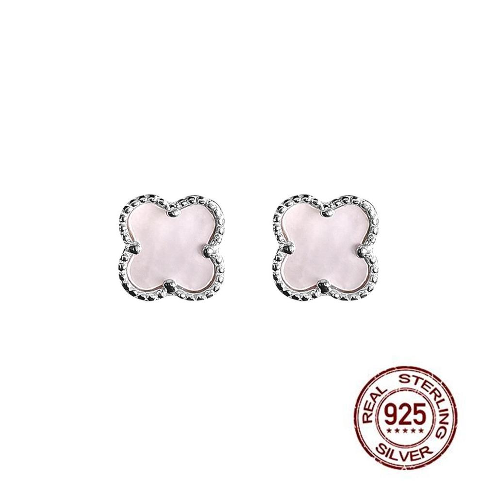 925 Sterling Silver Lucky Four Leaf Clover Stud Earrings White Shell Earrings for Women Party Fine Jewelry Gift