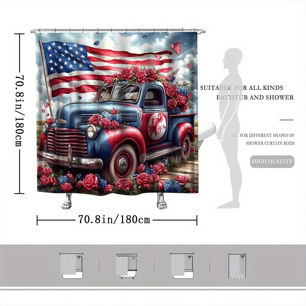 Винтажная Патриотическая Шторка для Душа - Американский Флаг и Розы, 72x72", 12 Крючков, Устойчивая к Выцветанию, Машинная Стирка, Печать Высокого Разрешения