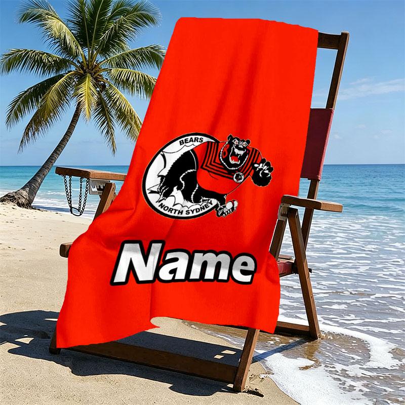 Custom Name Personalized North Sydney Bears Print Beach Towel, for Trip Camping Beach Party Home Decor, Birthday Gift for Family & Friends