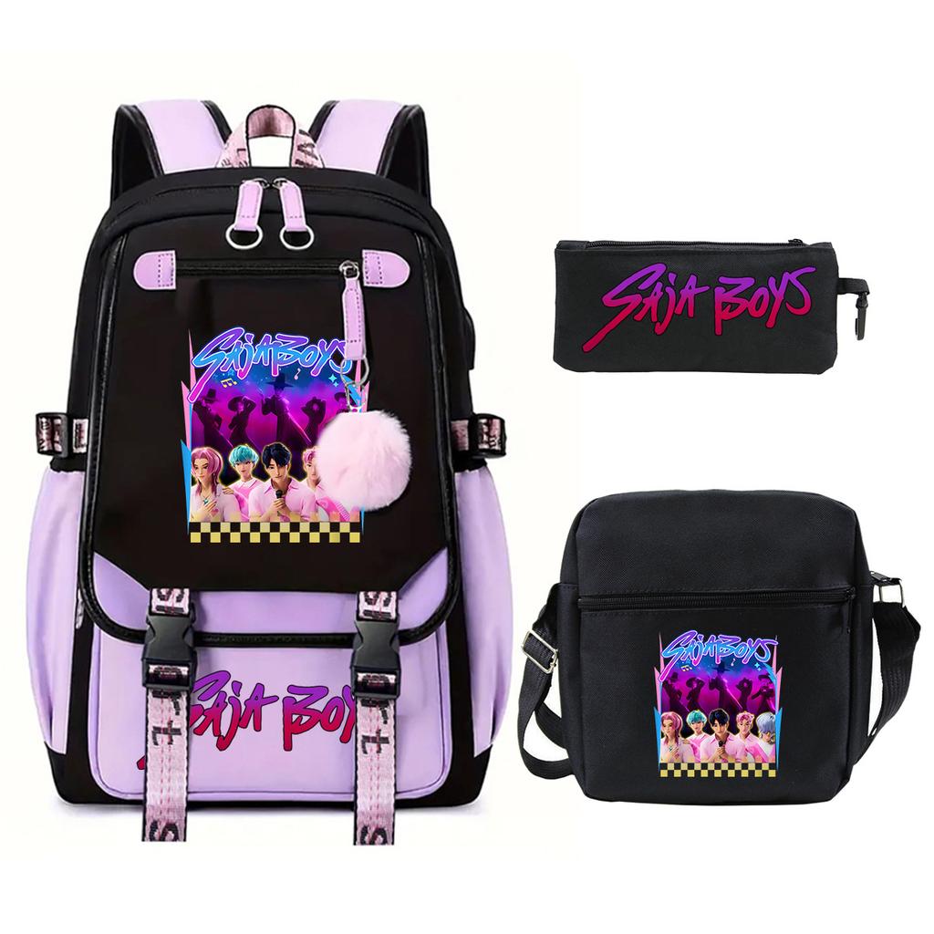 K-Pop Anime Cartoon Portable Shoulder Backpack Student Leisure School Bag Three-Piece Set
