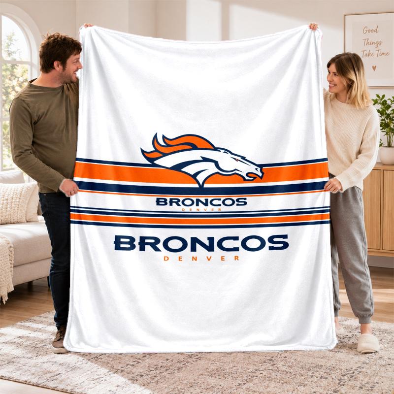 Flannel Fleece Blanket with Denver Broncos Design, Soft Lightweight Throw for Bed Sofa Travel