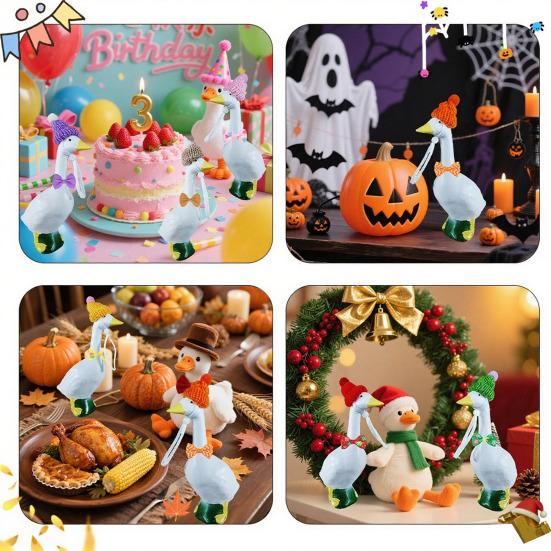 Рождественский наряд для настольного гуся, наряд для 7-дюймовой статуэтки гуся, 8 праздничных дизайнов, вязаная шапка и бант для дома, офиса, рабочего стола, праздничные украшения