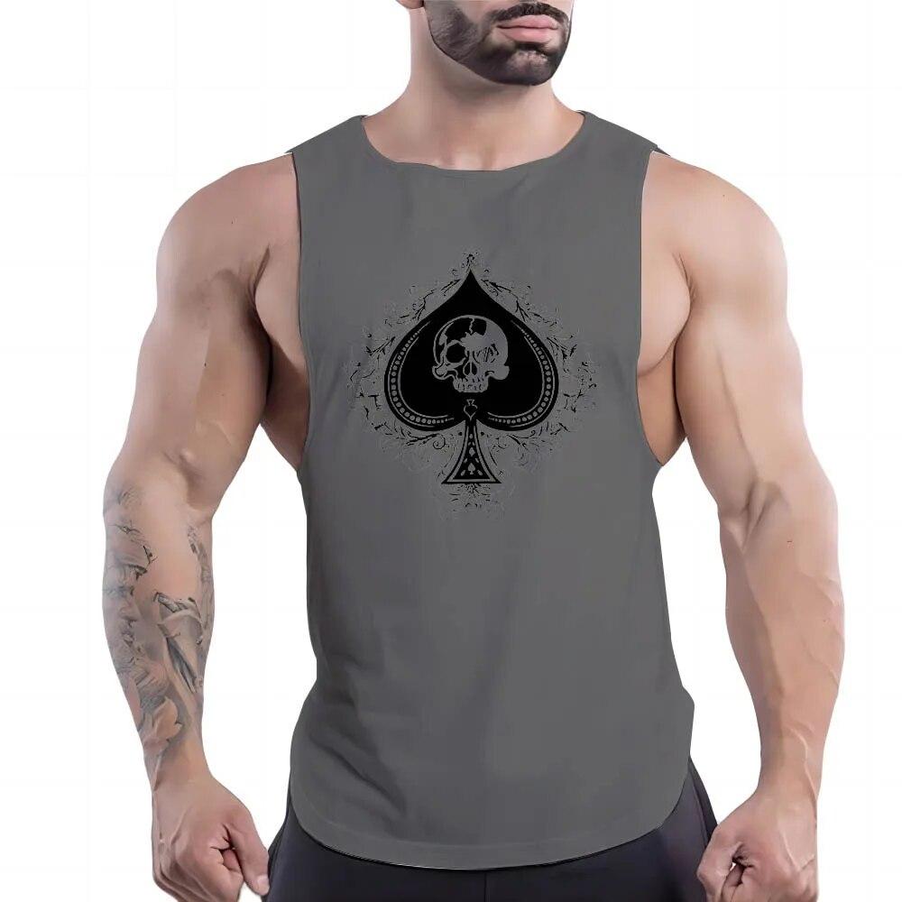 Four Seasons Adult Men'S Fitness Outdoor Crew Neck Vest Spades A Pattern 2d Printed Breathable Quick Drying Sleeveless Shirt