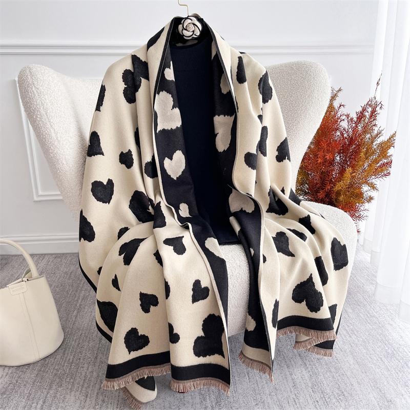 Роскошный зимний кашемировый шарф для женщин с принтом, теплые шали-пашмины, толстое одеяло, элегантное пончо для леди, объемные палантины, буфанда