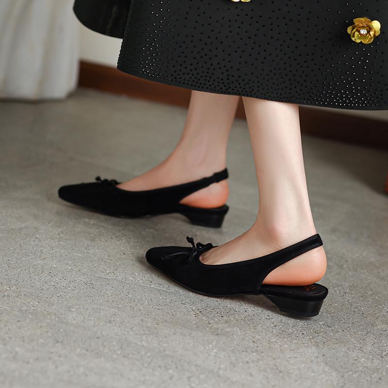 Sheep suede genuine leather back air sandals for summer women, 2026 new elegant commuting style, slim and low heeled toe cap sandals
