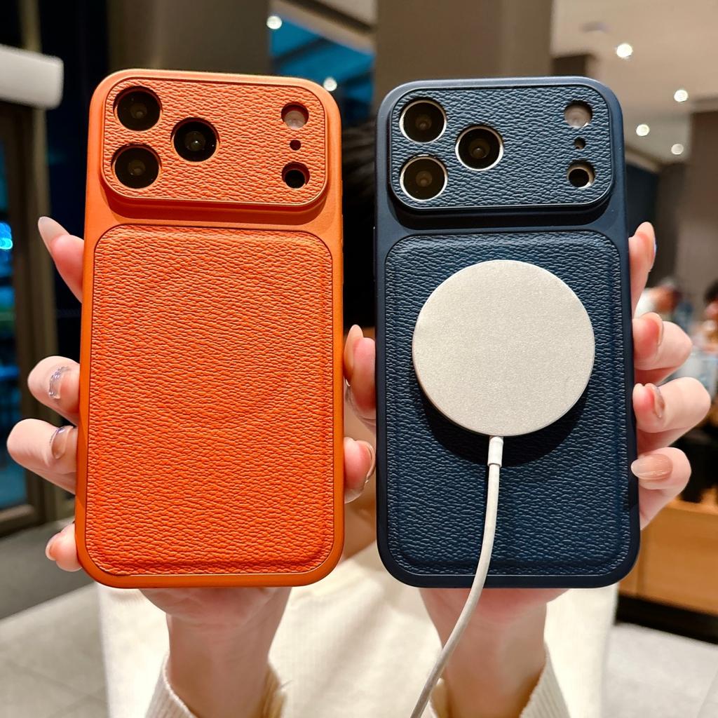 For Magsafe Magnetic Fashion Matte Leather Phone Case For iPhone 17 16 15 14 13 Pro Max Plus Instantly Turn 17 Big Window Cover