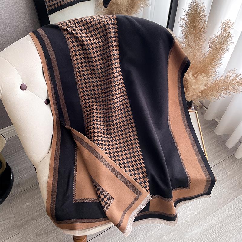 Winter Luxury Brand Two-Sided Jacquard Scarf Pashmina Cashmere Warm Thicken Pashmina Shawl Coldproof Windproof Blanket New