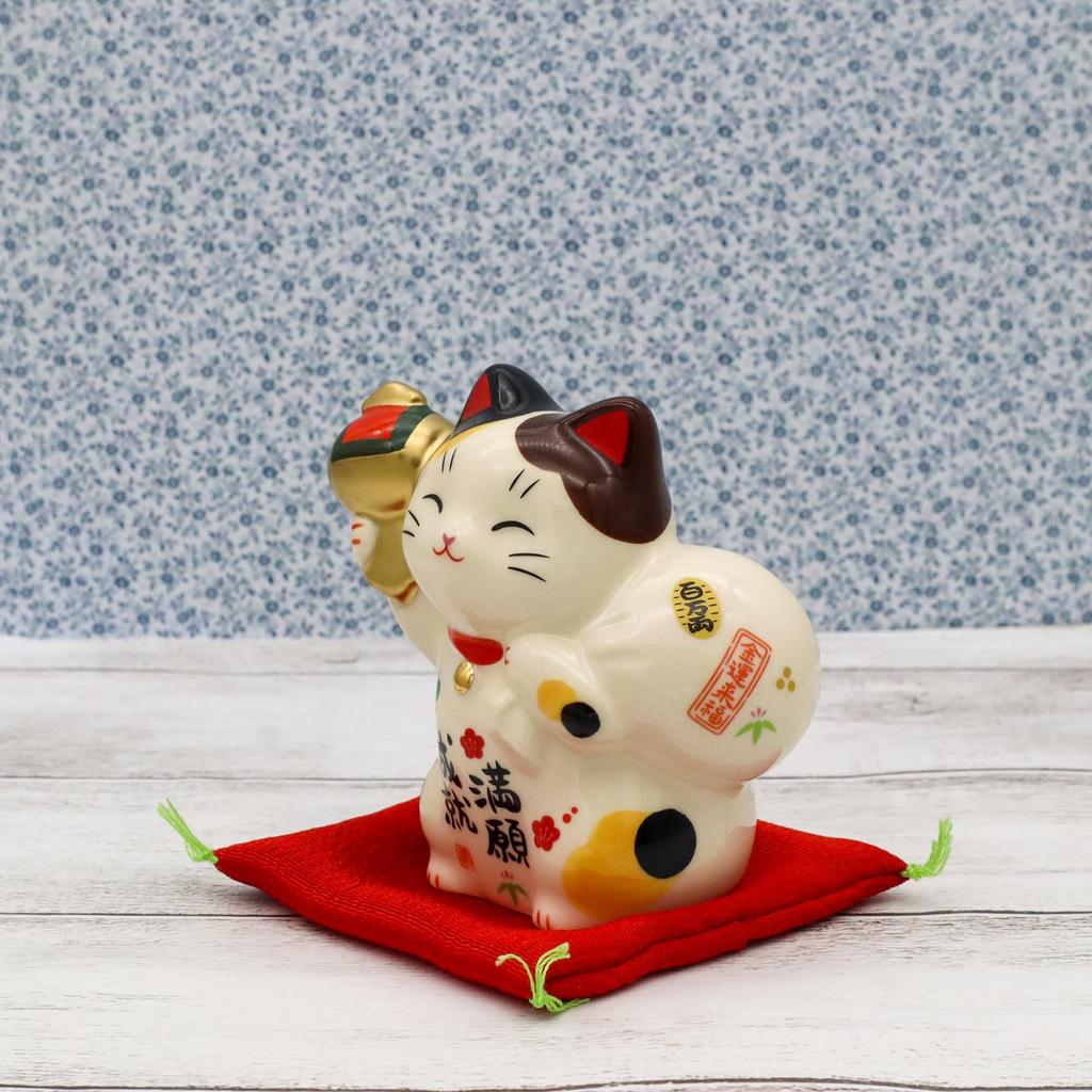 Yakushi Kiln Lucky Cat Bag Fulfillment of Wish Good Luck (Treasure Holder) (With Seal)