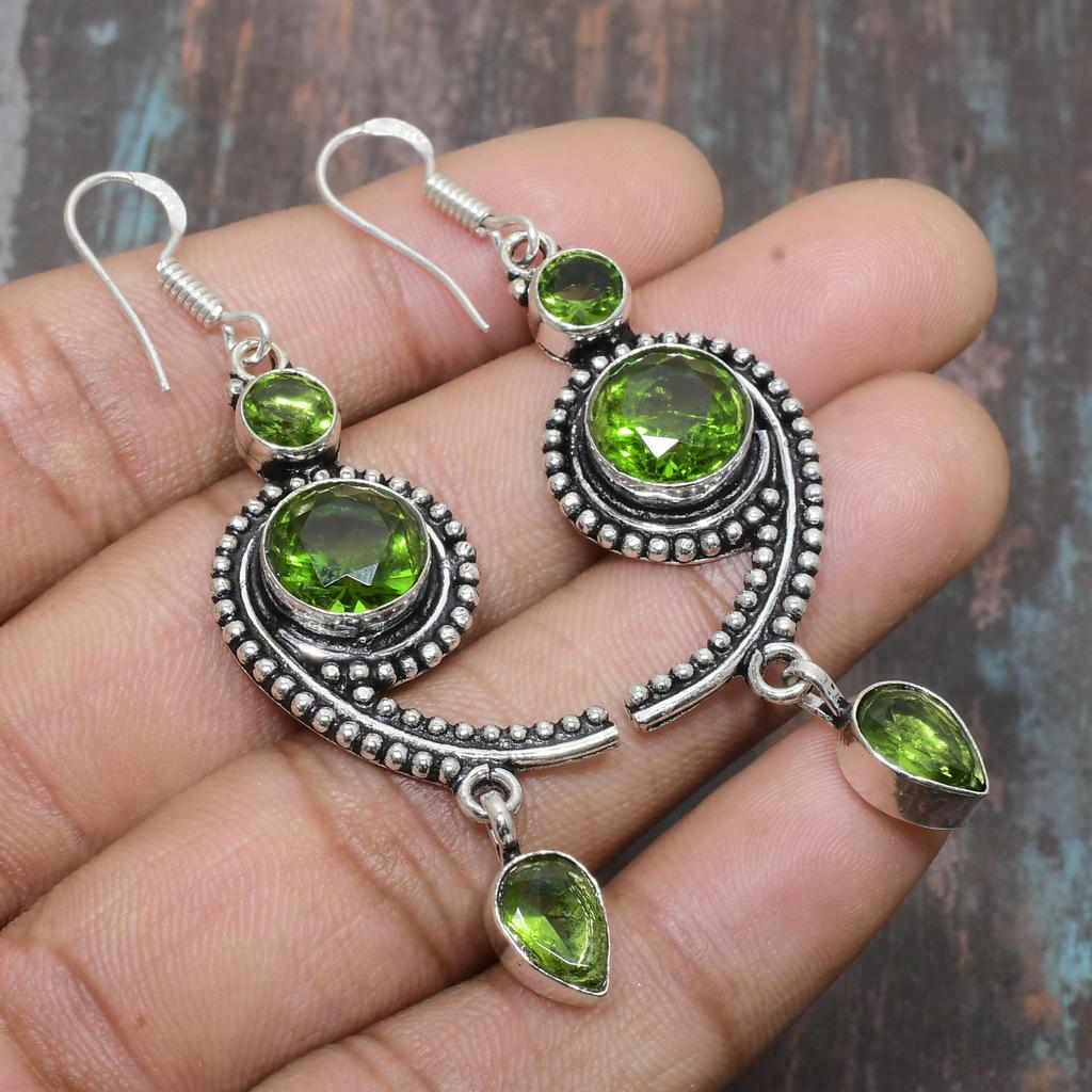 Charming Peridot Gemstone Handmade Solid 925 Sterling Silver Jewelry Earring