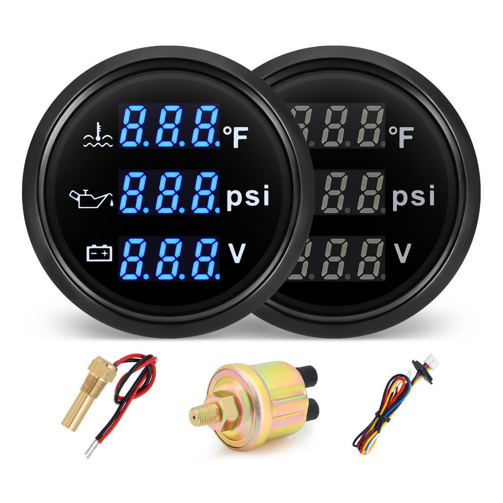 Digital 52mm 3 in 1 Water Temperature+Oil Pressure+Volt Gauge Sensors( Option) For Marine Boat Car Waterproof Gauge 12V24V