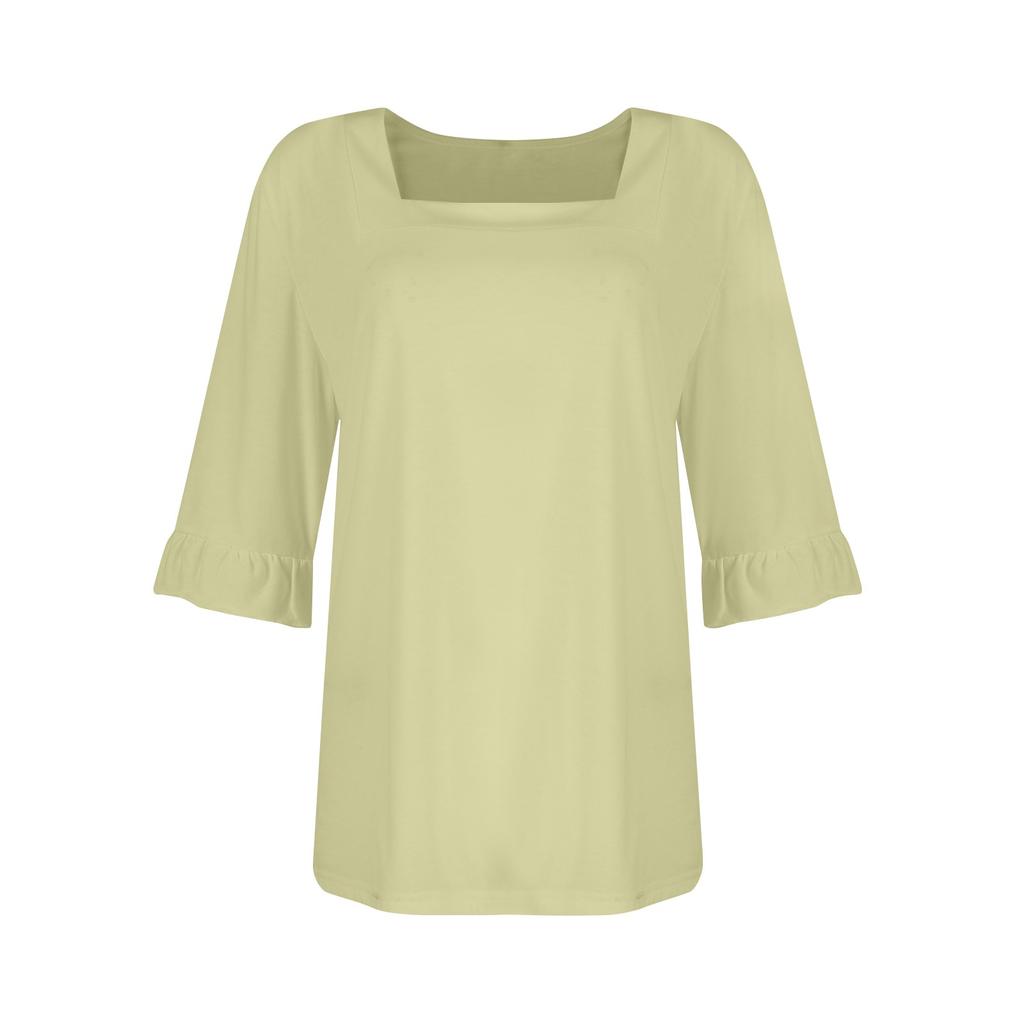 Женские повседневные топы с рукавами 3/4, летние футболки с квадратным вырезом, свободные туники с рюшами, блузки-туники