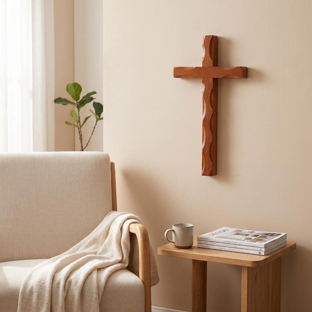 Wooden Wall Cross Textured Ornament Solid for Church