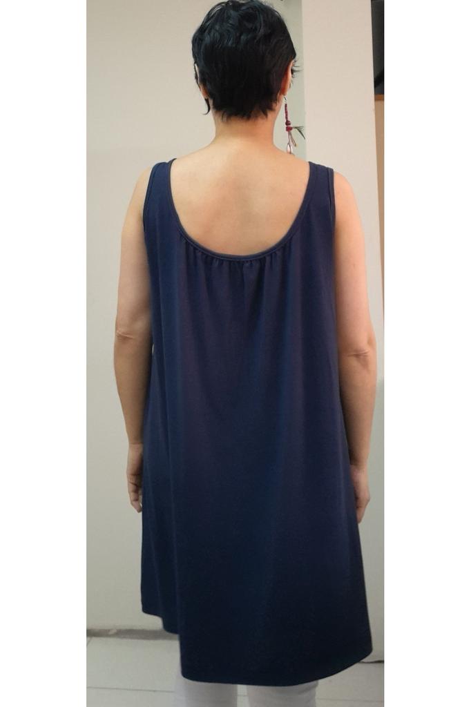 Women's Style Big Size T-Shirt Navy Blue Combed Cotton Viscose T-Shirt With Gathered Front And Back Straps