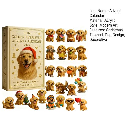 Рождественский Адвент-календарь Дизайн собаки ретривера 2025 Обратный отсчет 24 дня Подвеска на елку Праздничные украшения
