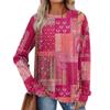 Women's Winter Color-Block Printed Lightweight Brushed-Cotton Round Neck Top