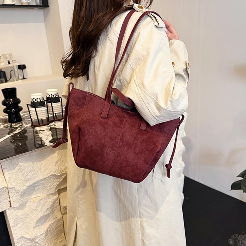 Yogodlns New Womens PU Leather Shoulder Bags Retro Tote Bag Autumn Winter Suede Large Capacity Shoulder Bag Versatile Commuting Bag