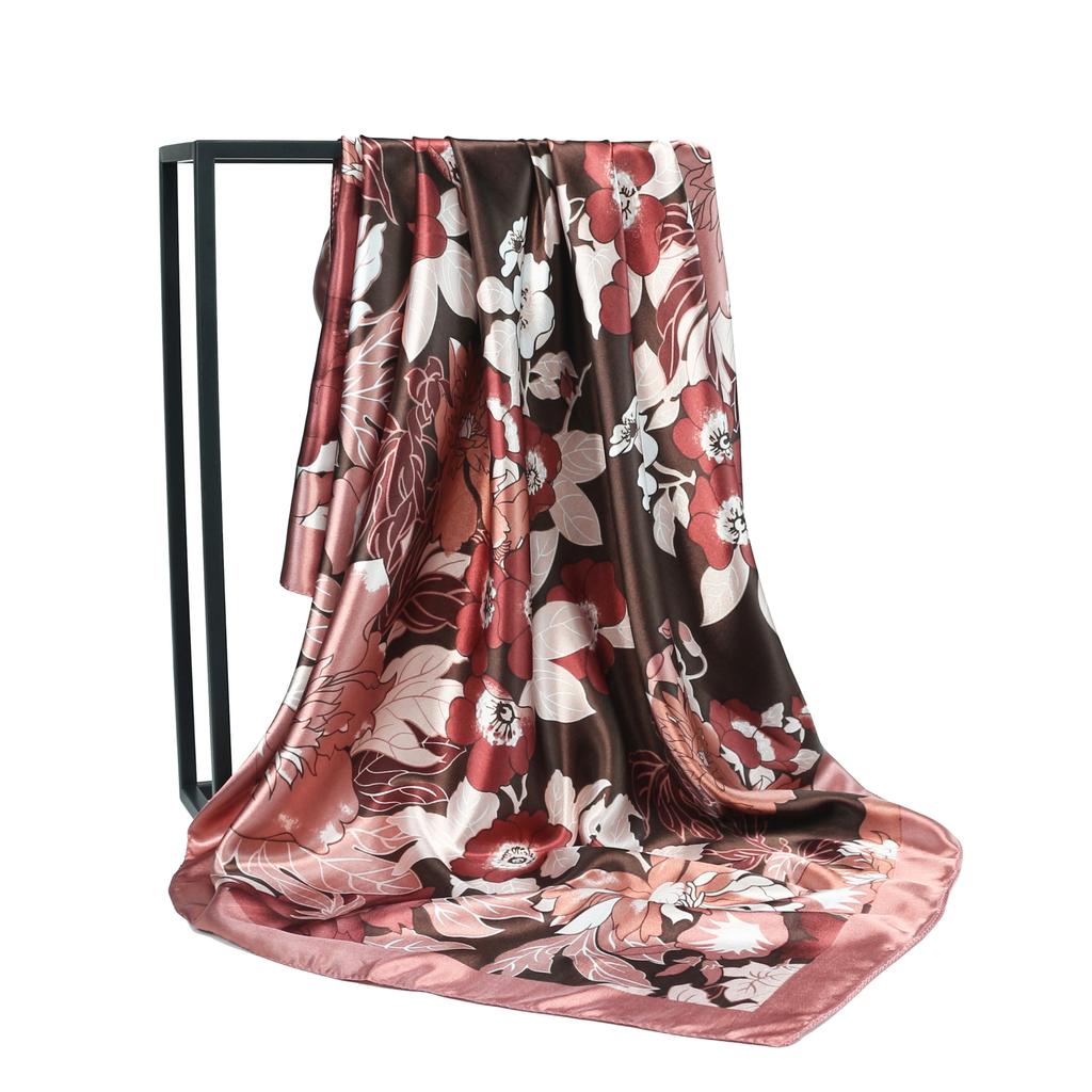 Women Fashion Square Vintage Print Satin Neckerchief Sun-Proof Scarf Scarves Shawl High Quality 1PC 90*90cm
