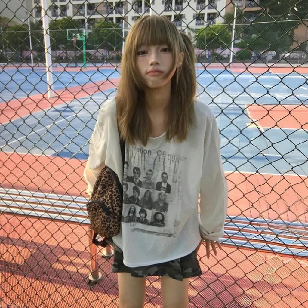 Японская футболка Y2k в стиле панк, гранж-эстетика, состаренные топы, трэшовый винтаж 2000-х, футболка с длинным рукавом, американский ретро