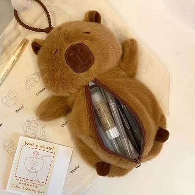 Креативный плюшевый пенал Capybara большой емкости многофункциональный канцелярский мешок для хранения ручек подарочный