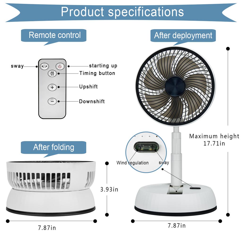 outdoor fan Remote control aluminum alloy folding fan with adjustable head portable silent desktop vertical multi-purpose
