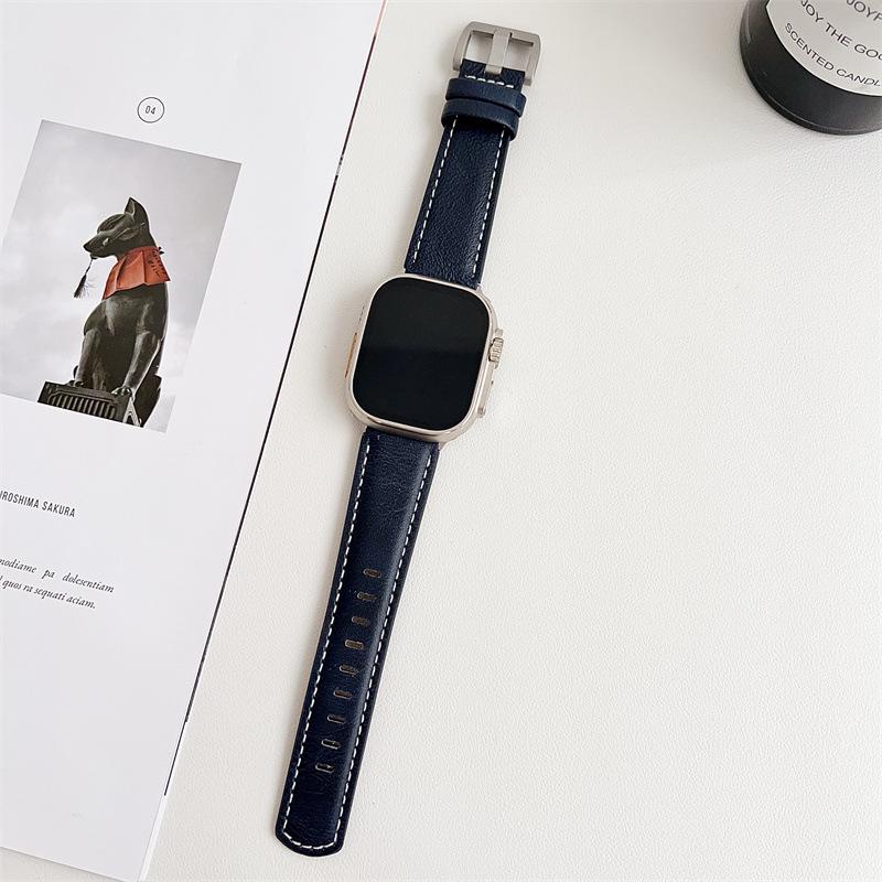 Кожаный ремешок для Apple Watch 2024 - Совместим с iWatch Series 98, Модный Широкий из Натуральной Кожи